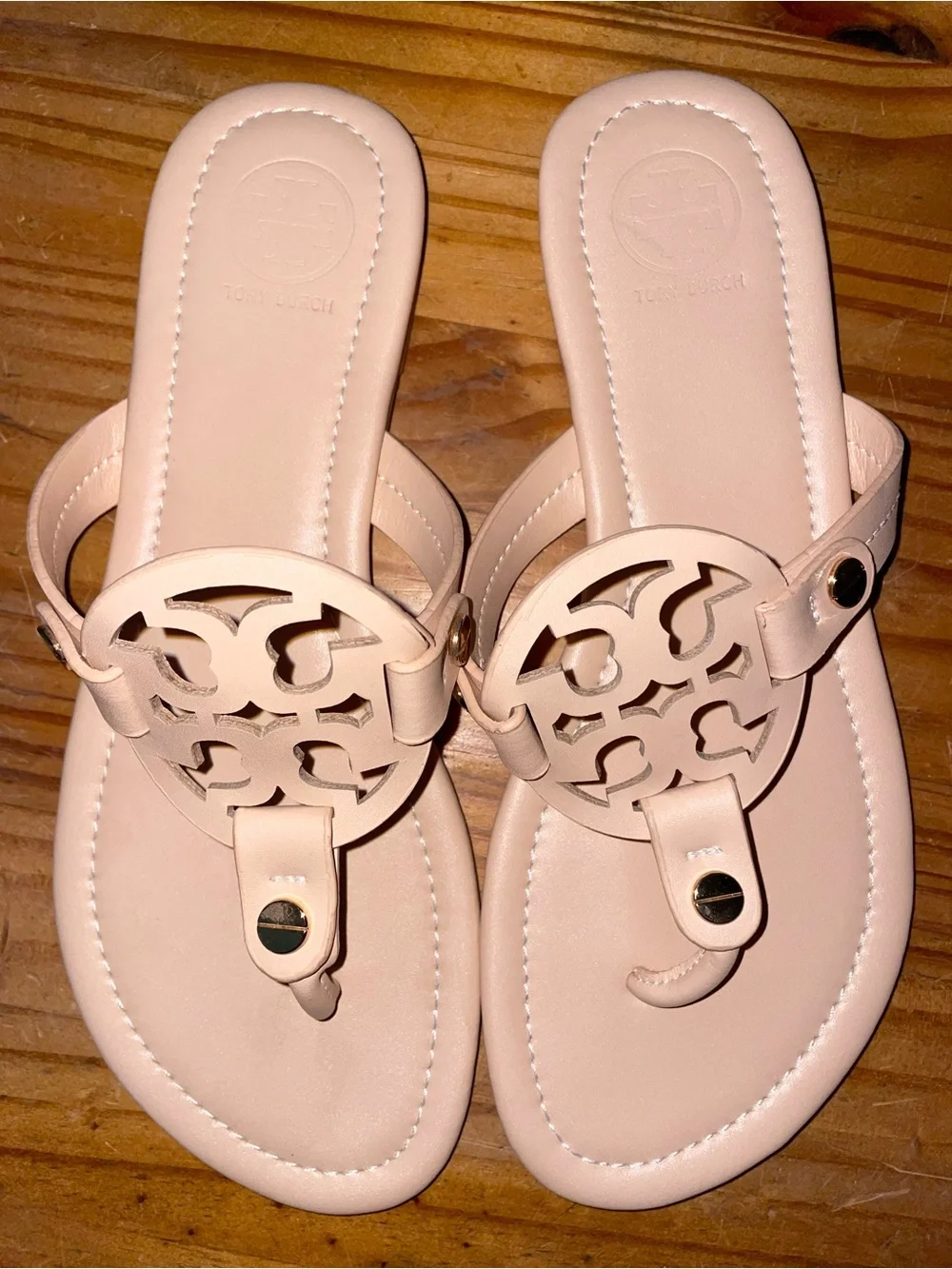 Tory Burch Women's Miller Light Sand Slip-On Logo Sandals Size 41/US 10.5 NWOB